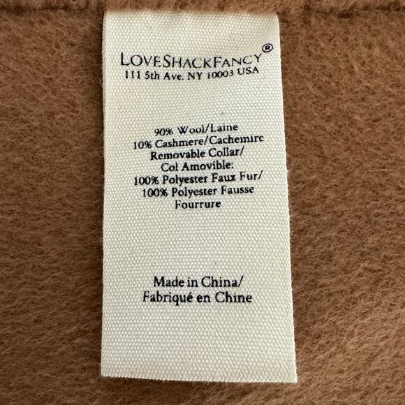 LoveShackFancy Mahika Wool Cashmere Faux Fur Collar Coat Camel - Picture 8 of 11